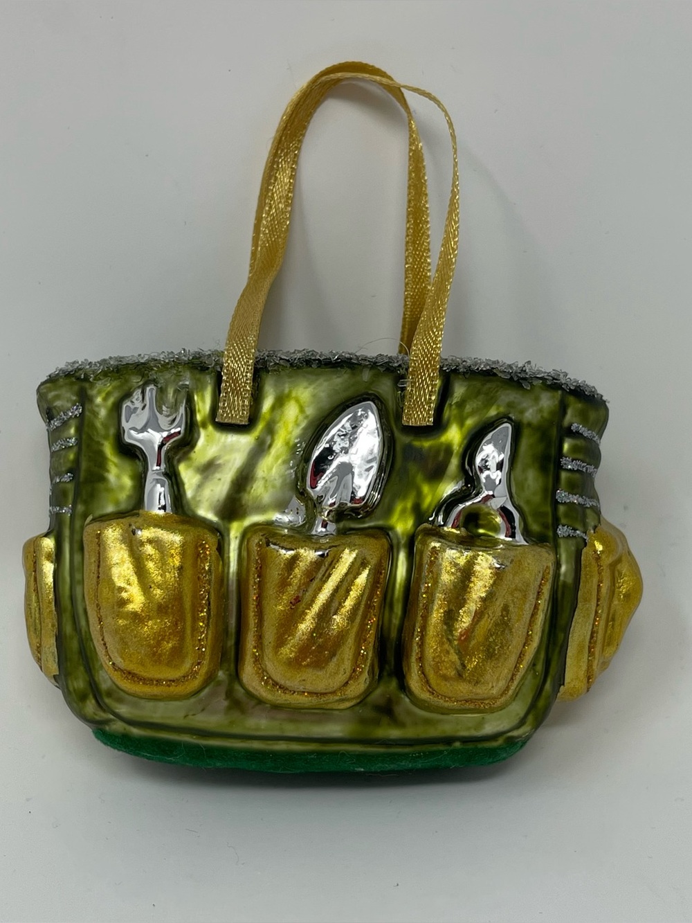 Gardening Garden Tote with Tools Glass Blown and Hand Painted Christmas Ornament